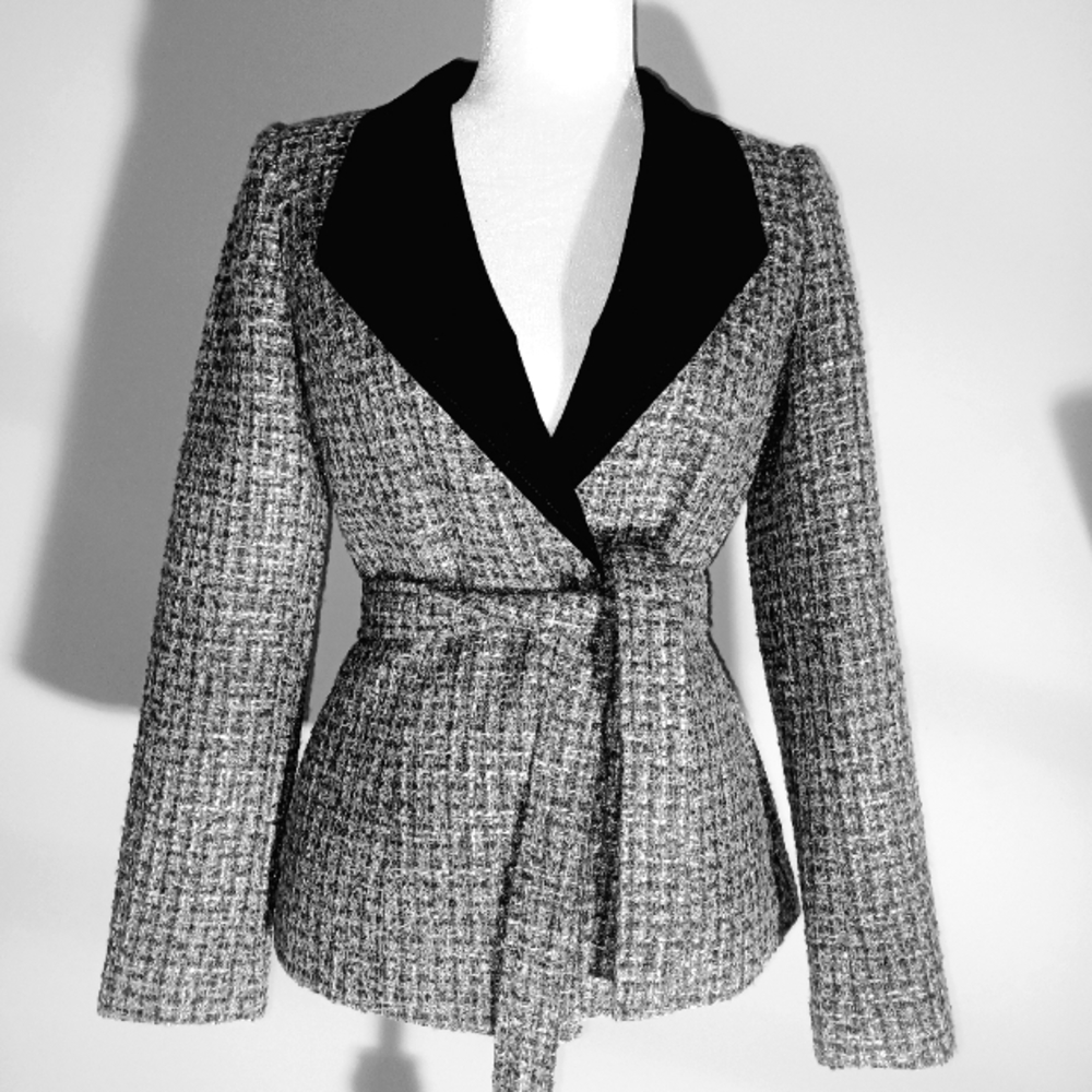White House Black Market Black & Gray Tweed Wrap Blazer
